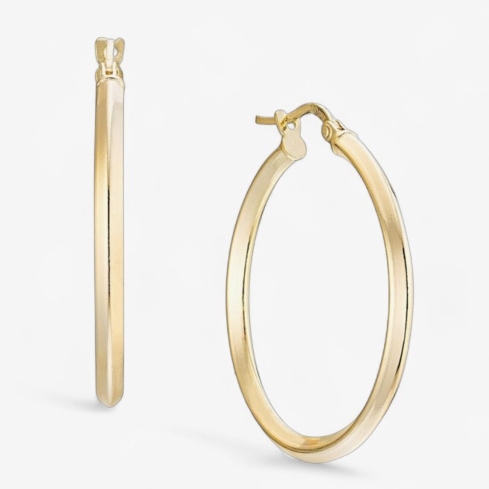 Italian 18K Gold-925 Sterling Silver High Polished Knife Edge Hoop Earrings